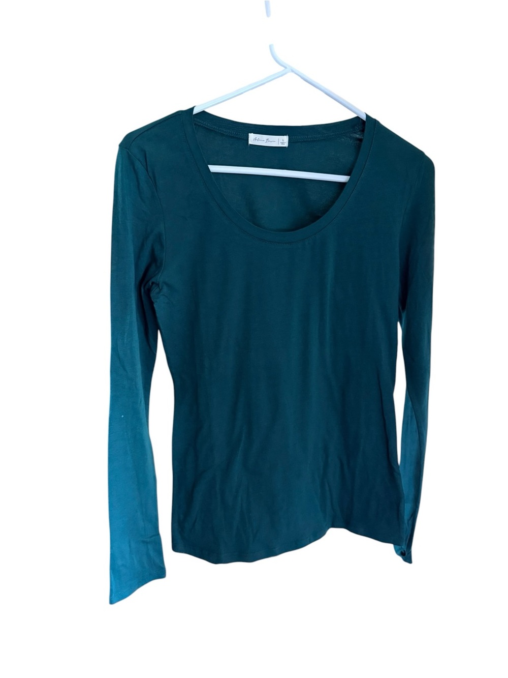 Active Basic Teal Long Sleeve Scoop Neck Top Large